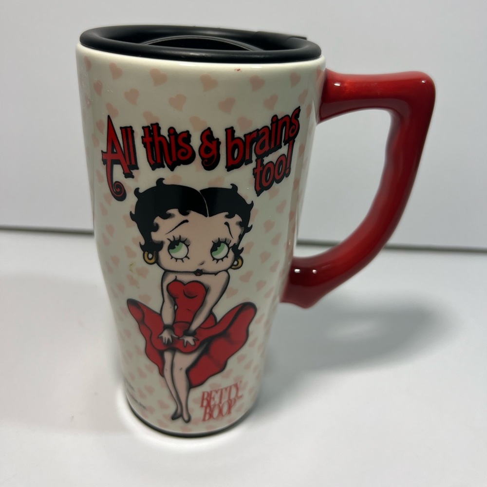 Betty Boop Travel Coffee Mug with Lid All This & Brains Too! 2007